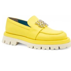 Yellow Leather Lug-Soled Loafers